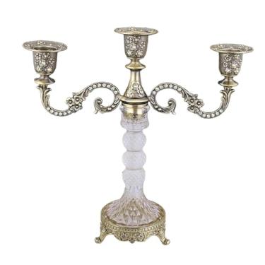 Imagem de Generic Suporte de vela de 3 braços, suporte de vela europeu, candelabro para festa, feriado, sala de estar, bar, decoração de casa, Bronze