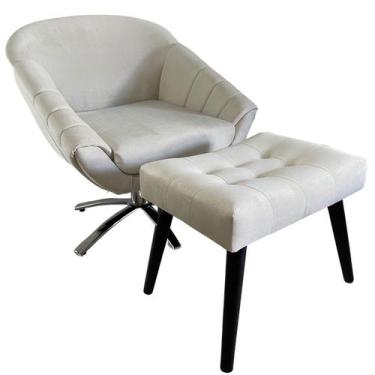 Imagem de Kit Poltrona Giovana Giratória Cromado, Puff Capitonê Luxo e Almofadas