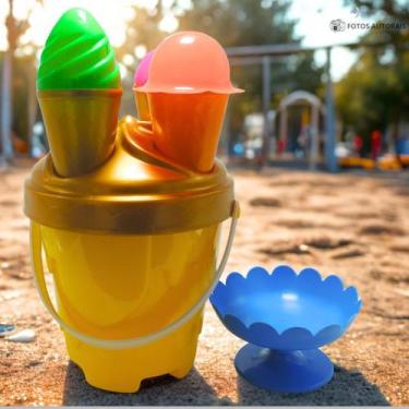 Imagem de Kit Baldinho De Praia Infantil Kit Balde Amarelo Sorvetão Com Acessóri