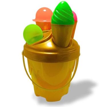 Imagem de Kit Balde Azul Sorvetão Com Acessórios Baldinho De Praia Infantil - Re