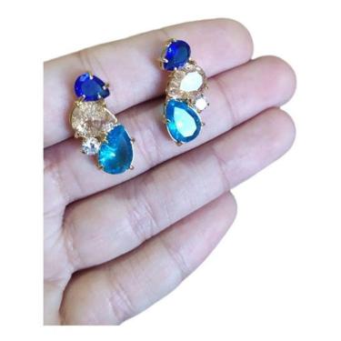 Imagem de Brinco Ear Cuff Pedra Colorido Zirconia Fusion Dourado Festa
