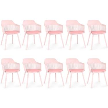 Imagem de Conjunto 10 Cadeiras Estofadas para Sala de Jantar - Design Moderno e Confortável (Rosa)