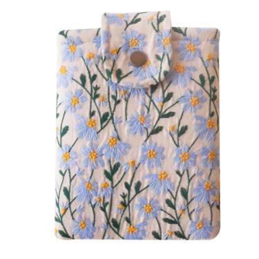 Imagem de Capa para Kindle bordada – Serve para Paperwhite (15,2 cm e 17,3 cm), Signature, Oasis, Kobo Clara, Nook Glowlight - Capa acolchoada para e-readers e tablets, várias cores (margarida azul e bege