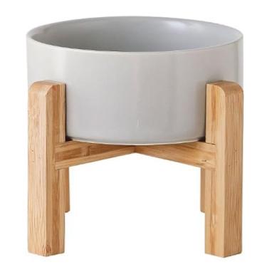 Imagem de Petygooing Tigela de cerâmica elevada cinza para cães de raças pequenas, tigela de água com suporte, tigela de alimentação para animais de estimação com borracha antiderrapante para gatos e cães