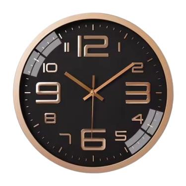 Imagem de Relógio Parede Silencioso 30cm Moderno Minimalista Números Grandes Em Relevo Quarto Sala Escritório Cozinha Academia Area Gourmet Recepção Decoração Elegante (ROSE-PRETO)