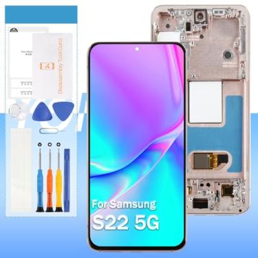 Imagem de Substituição de tela para Samsung Galaxy S22 5G (TFT,Versão dos EUA) SM-S901 SM-G901U SM-G901A SM-G901W 15.5 cm LCD Display Touch Digitalizador Montagem de Vidro - Dourado com Moldura - Ferramentas