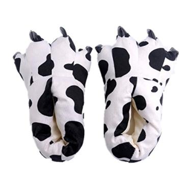Imagem de Pantufas de pelúcia quentes para casa com pés de animais, Vaca, S fits US Kid's Size 10-13