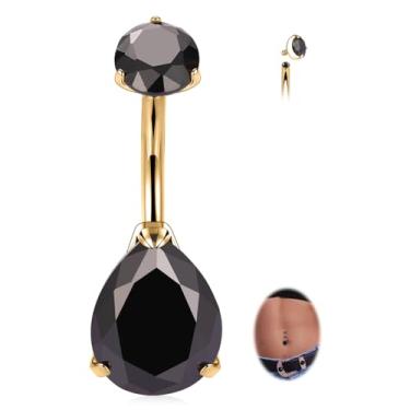 Imagem de FUNLMO Anéis de umbigo de titânio de 14 g, joia de umbigo rosqueada internamente, joia de umbigo, gota d'água, joia de umbigo, piercing de umbigo, piercing de umbigo, Titânio, Zircônia cúbica