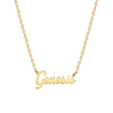 Imagem de MOMOL Colar com nome de aço inoxidável banhado a ouro 18 K, colar personalizado com nome personalizado, colar de placa de identificação para mulheres, Small, Banhado a ouro, Sem Pedra Preciosa