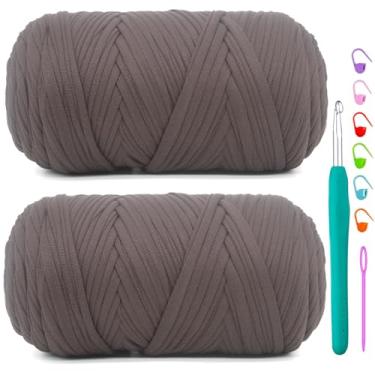 Imagem de Pacote com 2 camisetas de crochê, marrom café, tecido elástico macio, grosso e grosso, fio de crochê para crochê, tricô iniciante, bolsa de tricô à mão/artesanato faça você mesmo/decoração de casa 2