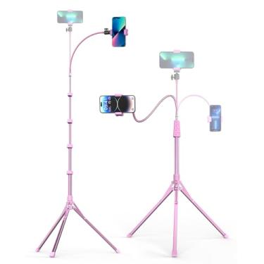 Imagem de Aureday Tripé para celular, suporte para celular de 233.7 cm com pescoço de ganso de 38.1 cm, controle remoto e suporte de telefone, suporte de sobrecarga e selfie para gravação/assistir/vlog