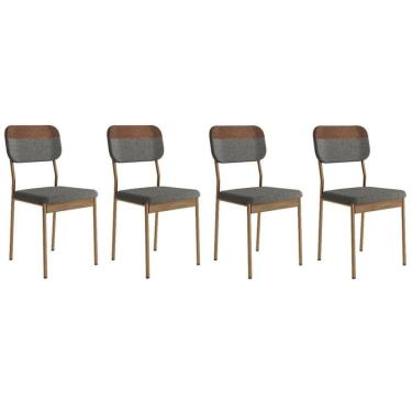 Imagem de Cadeira Sala de Jantar Valle 1755 Aço Kit 4 Uni Rose/Linho Grafite/Courano Caramelo/Freijo - Carraro