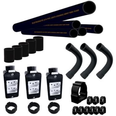 Imagem de KIT 3Un Tomadas Duplas Brancas Flex 10/20a + Kit Instalação Sobrepor PVC Antichamas (Preto)