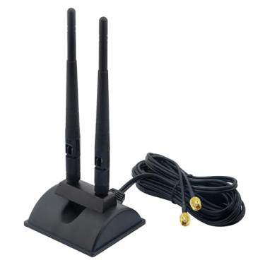 Imagem de Kaunosta Dual Band 2.4G/5.8G Base magnética forte Dual RP-SMA fêmea, cabo RG174 de baixa perda 3M + 2 peças de antena para T-Mobile/AT&T/Verizon CPE Router/Reapter/câmera de segurança/cartão PCI-E