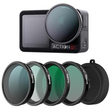 Imagem de SmallRig Kit de filtro para DJI Osmo Action 5 Pro/4, conjunto de filtros de lente 5 em 1 com névoa preta 1/4, ND16/CPL, estrela-cruzada, simulador de filme e capa de silicone, montagem de encaixe