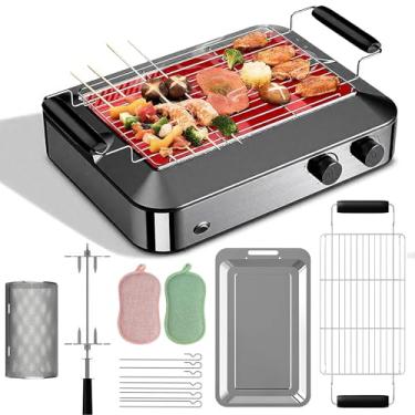 Imagem de Grelhas elétricas internas 3 em 1 para cozinha, grelha giratória 360° sem fumaça com design de aço inoxidável - multiuso para grelhar, fritar a ar e assar no espeto giratório