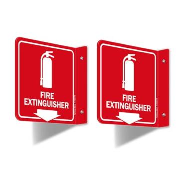 Imagem de Faittoo Placa de extintor de incêndio, pacote com 2 extintores de incêndio com seta para baixo - plástico acrílico de 15 x 15 cm, 2 furos pré-perfurados, inclui parafusos correspondentes, uso para
