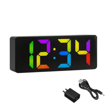 Imagem de Despertador digital | Relógio LCD compacto com 13 modos de exibição colorida, dígitos de leitura fácil de 5 cm, reserva de bateria, alarme com controle de volume e soneca | para quartos, mesas
