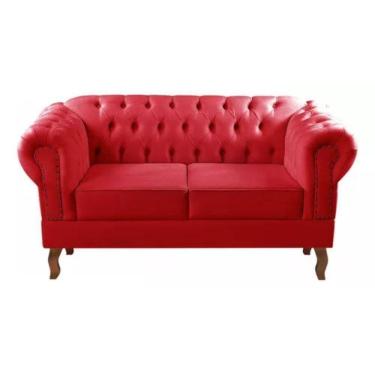 Imagem de Sofá Chesterfield 2 Lugares Dom Pedro Vintage Retrô Capitonê Suede Vermelho