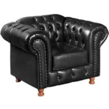 Imagem de Poltrona Chesterfield Luís Xv Vintage Retrô Capitonê Couro Preto
