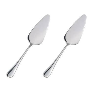 Imagem de TAODAN 2 peças de espátula de bolo de aço inoxidável cortador de sobremesa pizza de casamento borda lisa faca de torta prata para cortar lasanha