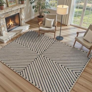 Imagem de Collive Tapete de juta fácil para sala de estar, tapetes de cozinha laváveis modernos 10 x 15 cm tapete geométrico quadriculado para sala de jantar, tapete antiderrapante para entrada de entrada para