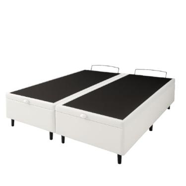 Imagem de Cama Box Bau 1,38 Bipartida Premium Blindada e Base Reforçada (Courino, Branco)