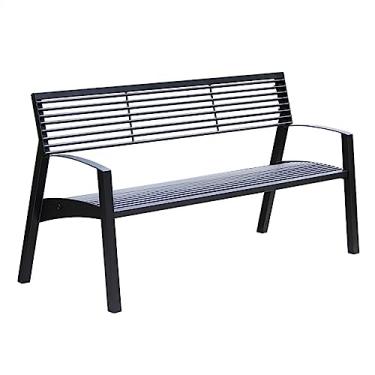 Imagem de Banco de jantar ao ar livre, cadeira de parque com apoios de braços, encosto e assento de tubo redondo, cadeira de lazer moderna, móveis de exterior (180 x 63 x 82 cm)