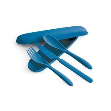 Imagem de Conjunto De Talheres Fibra De Bambu Estojo Colher Garfo Faca(05 Unidades,Azul)