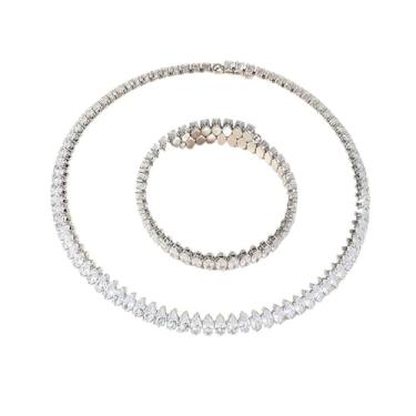 Imagem de Conjunto Colar Choker Pulseira Rivieira Marquise Zircônia Angelic Prata Luxo Minimalista - Noiva Casamento Festa Formatura Debutante - Presente Mãe Namorada Amiga - Sofisticado Réveillon Ano Novo