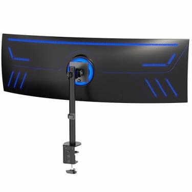 Imagem de VIVO Suporte de mesa para monitor ultralargo único, suporte ajustável de baixo perfil para 1 tela ultralarga de até 124 cm, capacidade de 20 kg, preto, STAND-V100C