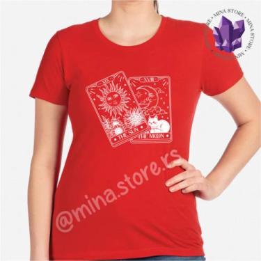 Imagem de Camiseta Mística Sol e Lua Cartas de Tarot - Mina Store, Vermelho, Bab