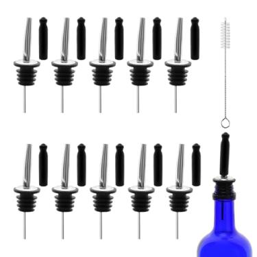 Imagem de 10 despejadores de garrafa e 10 peças de bicos planos de borracha alongados para garrafas, despejadores de garrafas de licor para álcool, azeite de oliva, despejadores de bebidas com tampas de poeira