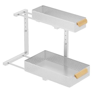 Imagem de Organizador sob a pia, 2 pacotes com 2 organizadores e armazenamento sob a pia, prateleira organizadora de armário deslizante, gaveta deslizante de metal para cozinha, banheiro, despensa, armário rack