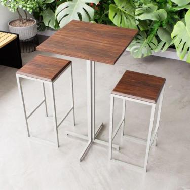 Imagem de Conjunto Mesa Alta Bar Bistrô Quadrada 2 Bancos Imbuia Industrial Whit