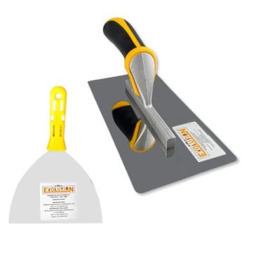 Imagem de Desempenadeira em aço inoxidável 30x11 + Espátula 15.24Cm Lisa Massa Evolution para Pintores Drywall Efeitos Textura Original Profissional Kit