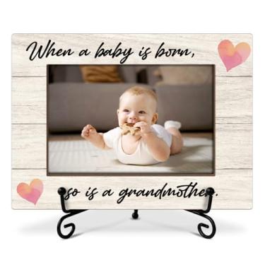 Imagem de Porta-retrato da avó, porta-retrato When a Baby is Born So is a Grandmother, presentes para primeira avó, moldura de madeira com suporte, moldura de 10 x 15 cm para exibição de mesa, decoração de