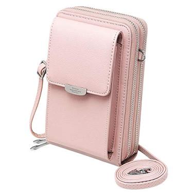 Imagem de KUKOO Bolsa feminina transversal pequena para celular com tela sensível ao toque, carteira de ombro com compartimentos para cartão de crédito, Rosa, One Size, Bolsa feminina pequena