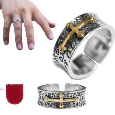 Imagem de Anel Prateado Cruz Oração Espírito Santo Regulável - Pjk store