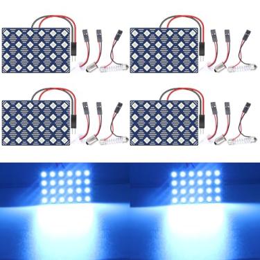 Imagem de QAUBEN Pacote com 4 lâmpadas LED Dome Azul Gelo 3030 24-SMD para interior de carro, luz para placa de leitura, teto, mapa interno, com adaptadores T10/BA9S/Fesoon (DC 12V)