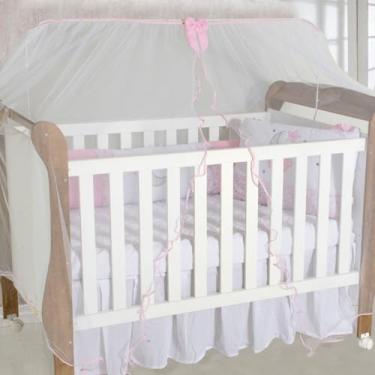 Imagem de Mosquiteiro para Berço Americano e Nacional, 4,5m x 1,5m, 100% Poliéster, com Laço Decorativo (Rosa)