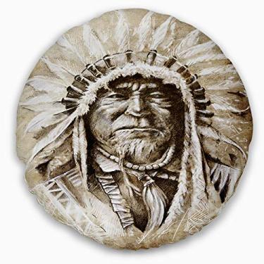 Imagem de Retrato de desenho de cabeça indiana americana com desenho de cabeça redonda sala de estar, sofá, almofada de alta qualidade + capa de almofada impressa em ambos os lados 50 cm