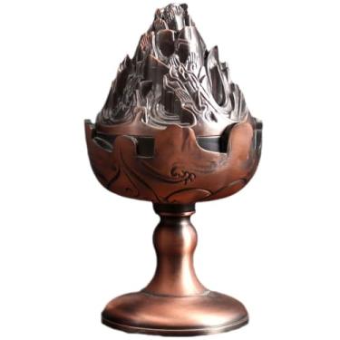 Imagem de Fogão a queimador de incenso Estátua da montanha de cobre estilo Boshan Decoração do Zen Oriental do Incenso Vintage para Meditação de Aromaterapia de Yoga em casa,A,Large