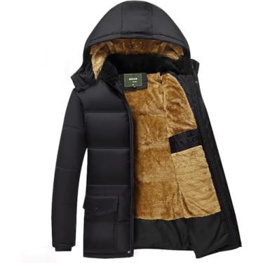 Imagem de Jaquetas De Inverno Masculinas Puffer Térmico Casacos Longos Parka Jaquetas Com Capuz Destacável, Black, 3XL