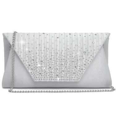 Imagem de Dasein Bolsas femininas para noite, bolsas de casamento, bolsas de festa, coquetel, formatura, formal, clutch com strass brilhante, Prata, S (10.2"W x 5"H x 2"D)