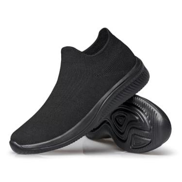 Imagem de vibdiv Tênis de caminhada feminino, casual, leve, confortável, respirável, sem fecho, Zapatillas de Mujer, Todo preto, 38