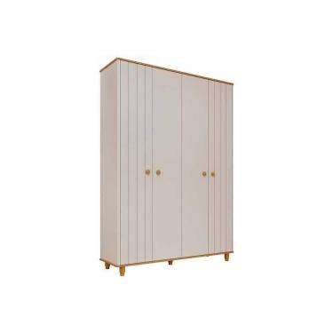 Imagem de Guarda Roupa Infantil C/ 4 Portas (2 Ripadas) Cupcake Off White/nature - Permóbili Baby