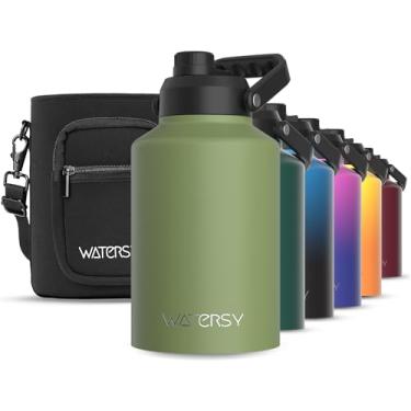 Imagem de WATERSY Garrafa de água de 1 galão isolada (fria por 48 horas), livre de BPA e à prova de vazamento, jarro de água de aço inoxidável de 3,628 g, grande térmico, garrafa de água grande com alça para