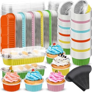 Imagem de Blushtier 360 conjuntos de mini formas de pão com tampas e colheres 193 g formas retangulares de alumínio para assar, mini formas de bolo para sobremesas de pão