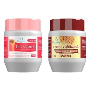 Imagem de Creme Bio para hidratar profundamente pés, mãos, joelhos e cotovelos + Creme Esfoliante com Ureia 3%. Remove células mortas, suaviza a pele áspera e proporciona renovação e maciez 240g cada